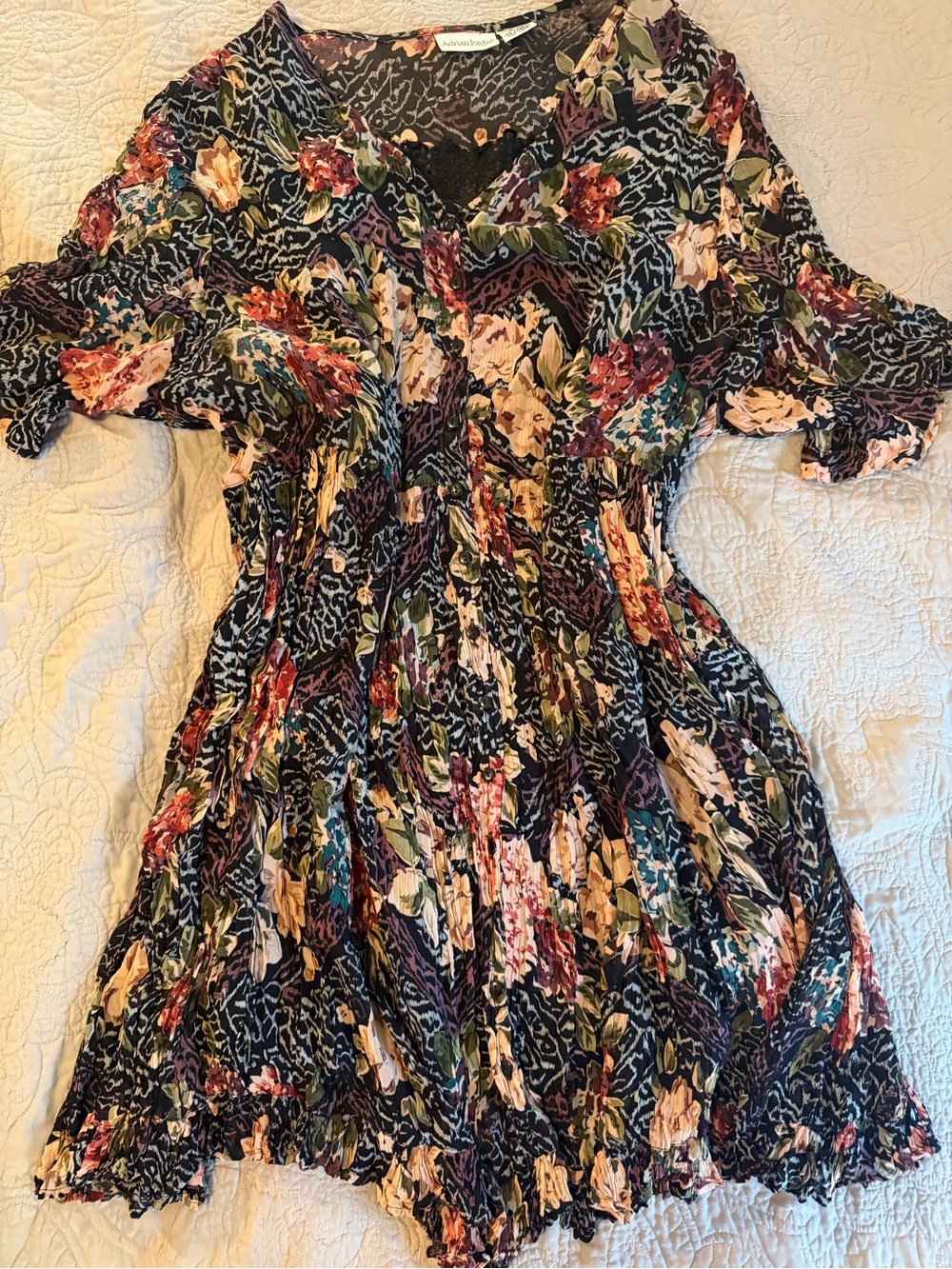 Vintage early 90s boho Adrian Jordan floral crinkle dress